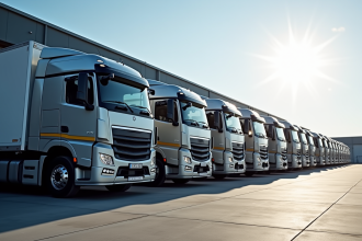 Multiple camions 16 tonnes dans un dépôt logistique moderne
