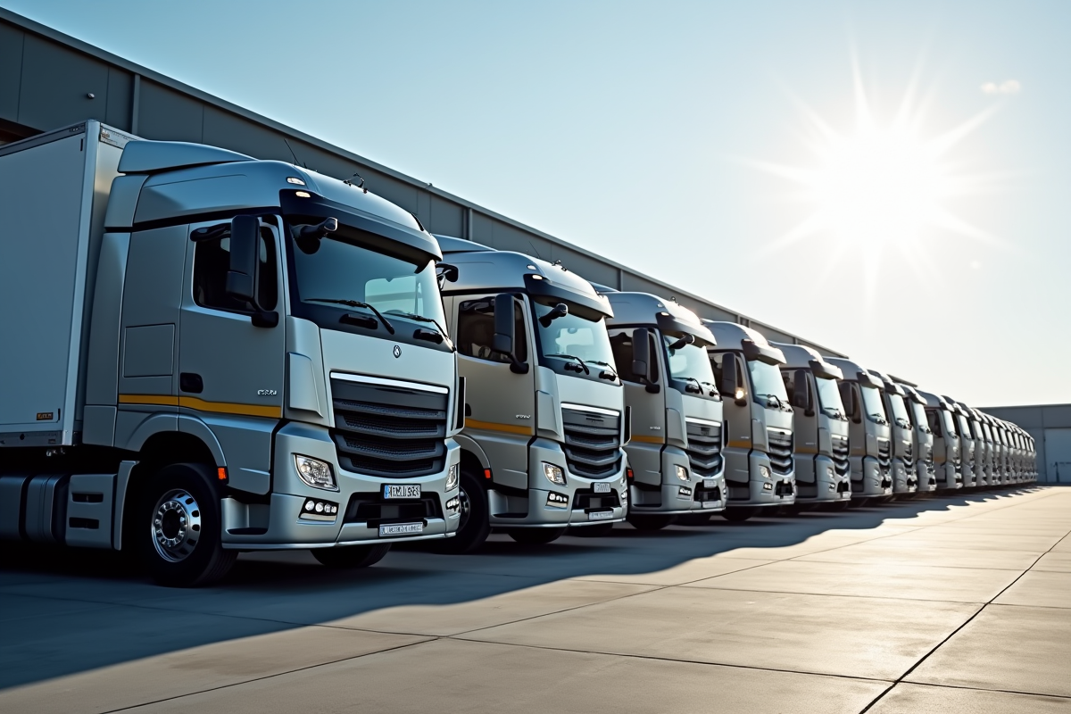 Multiple camions 16 tonnes dans un dépôt logistique moderne