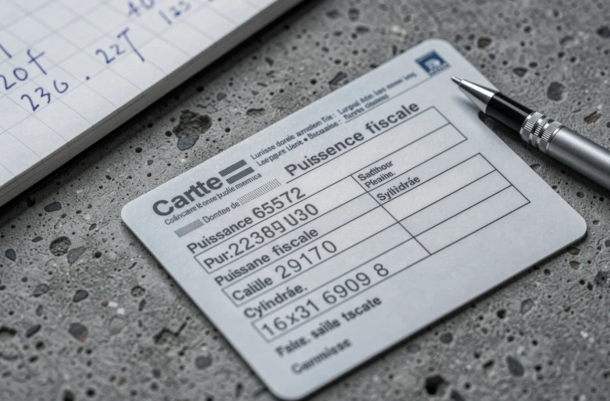 Carte grise française affichant la puissance fiscale et les chevaux fiscaux d'un véhicule