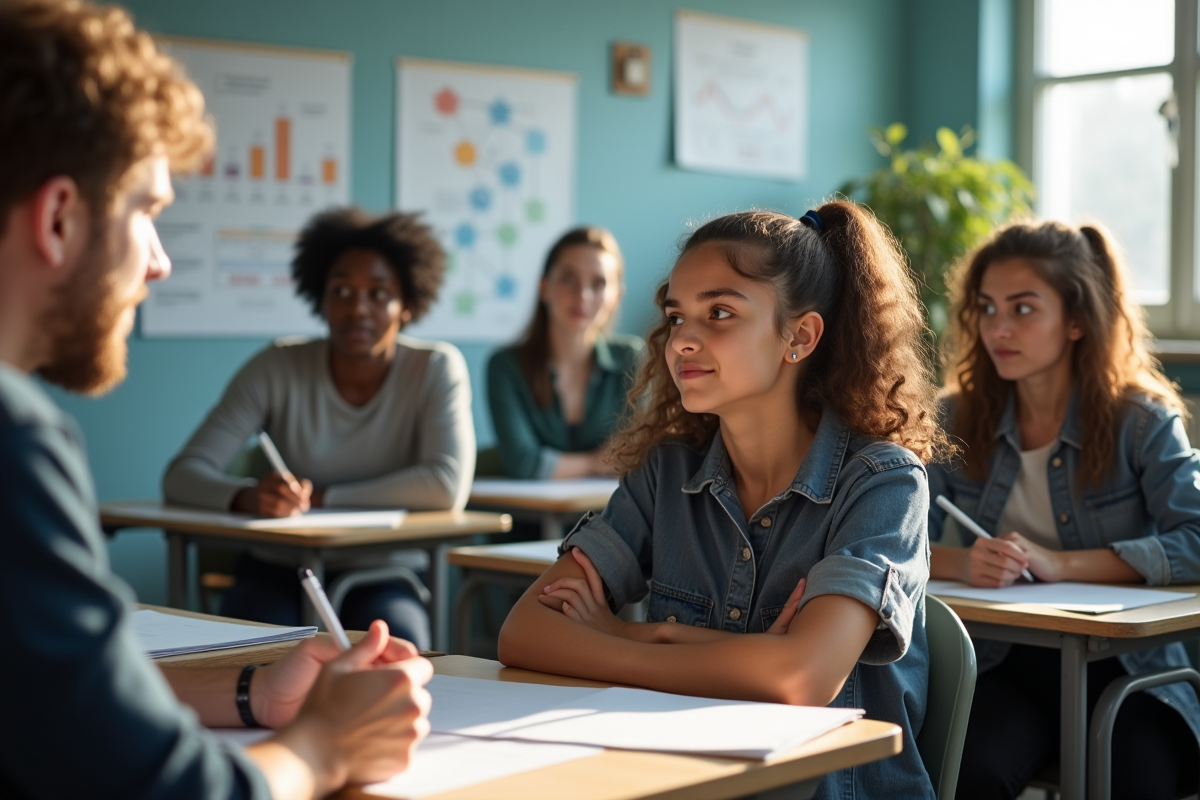Groupe de jeunes adultes écoutant un instructeur en classe de conduite