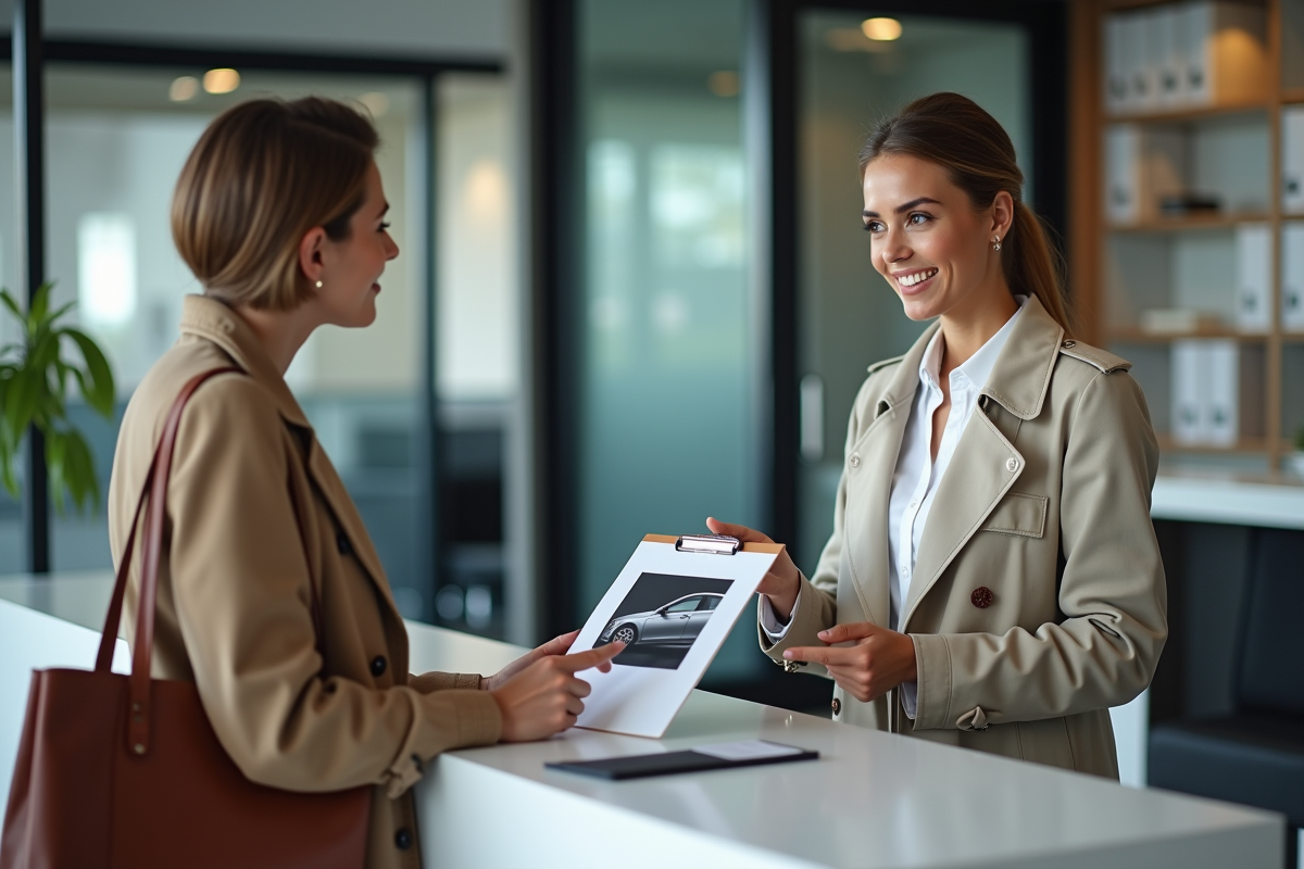 Jeune femme discutant avec un agent d