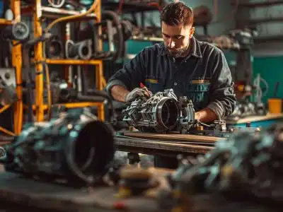 un mécanicien réparant une boite de vitesse