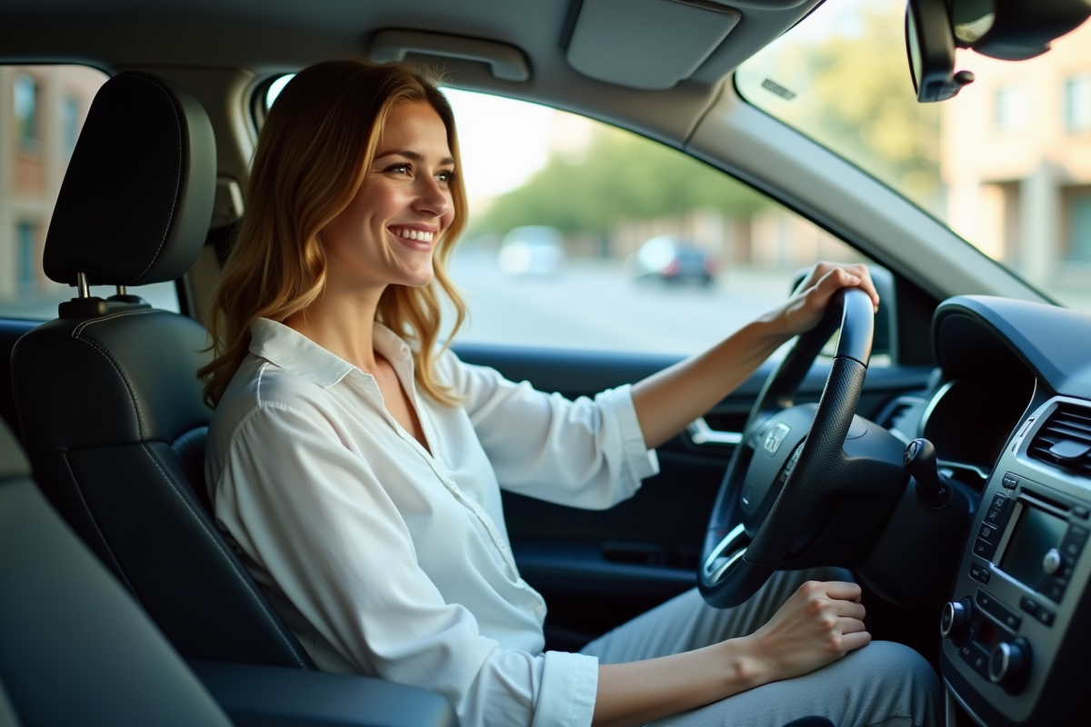 Jeune femme souriante au volant dans l