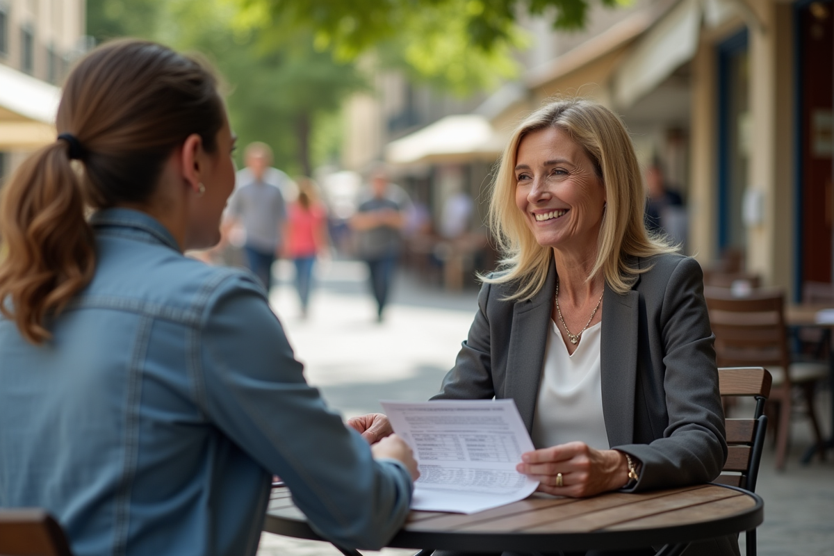 Femme montrant exemption scooter au café