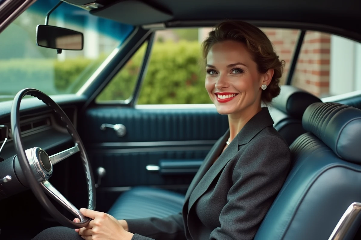 Femme dans l Impala vintage en intérieur