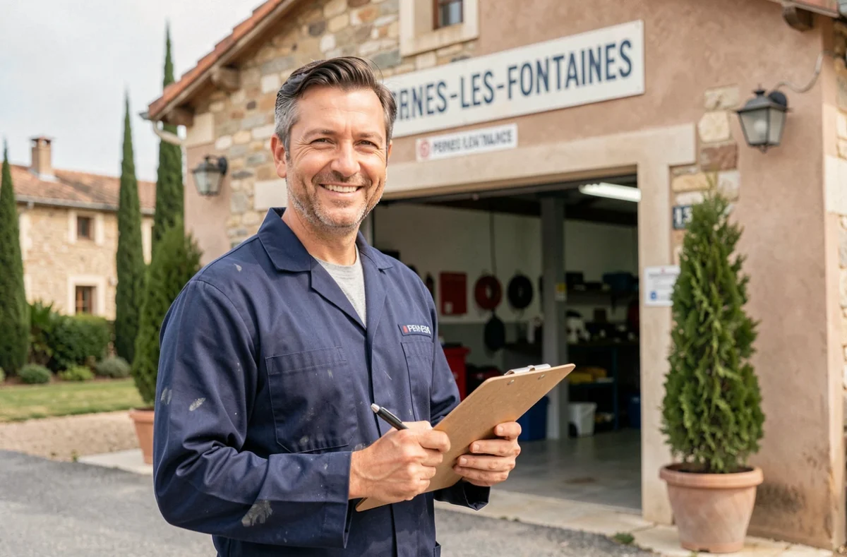 Mécanicien professionnel devant le Garage des Fontaines à Pernes-les-Fontaines, garage multimarque dans le Vaucluse