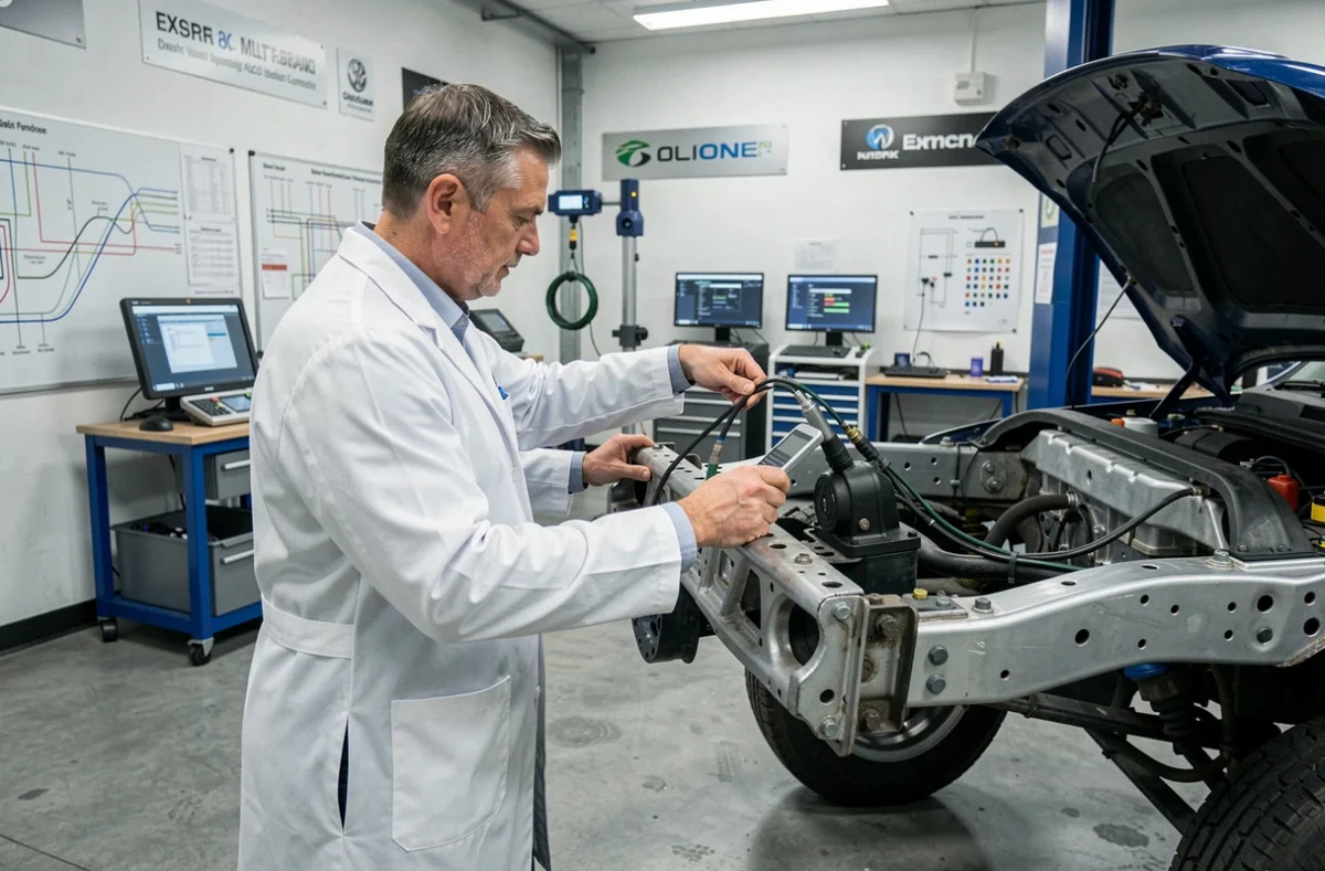 Maître mécanicien du Garage Oliviers Expert et Services réalisant une inspection technique multimarque sur un SUV