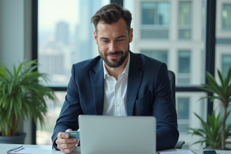 Homme d'affaires en costume dans un bureau moderne