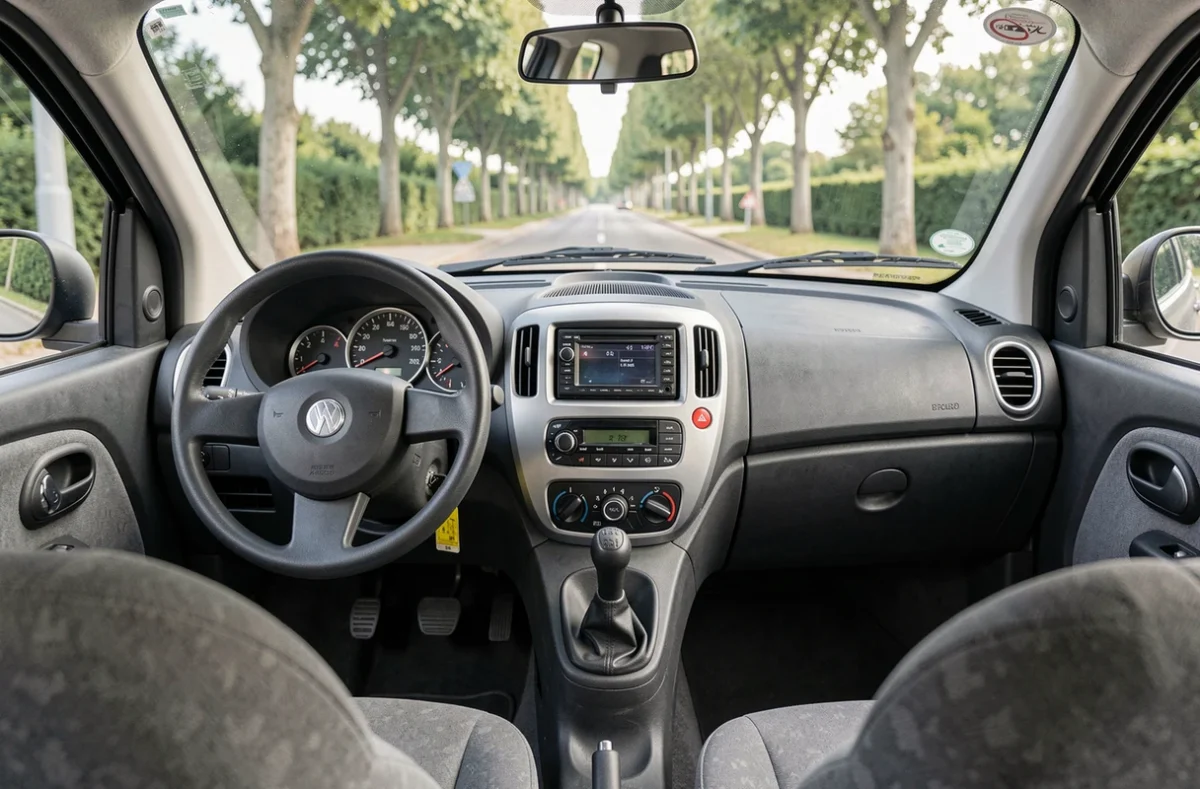 Intérieur et tableau de bord d'une Chatenet CH26 voiture sans permis vue conducteur