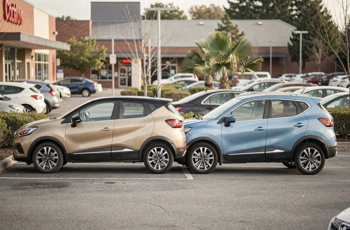 Profil latéral du Renault Captur et du Nissan Qashqai comparant leur longueur et hauteur en stationnement