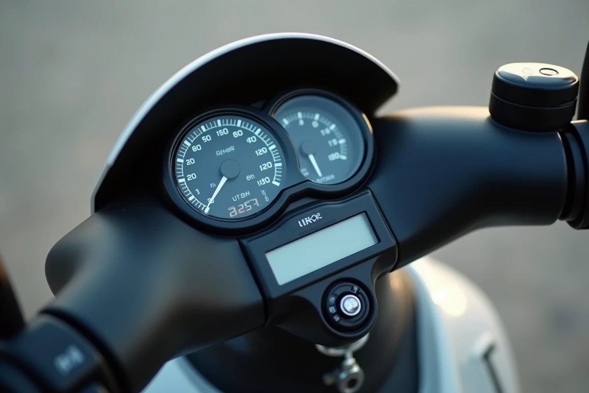 Tableau de bord et guidon d'un scooter Honda 125 avec détail des options et accessoires