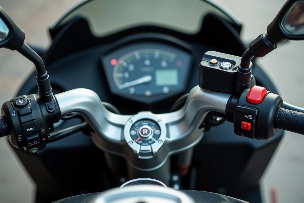 Gros plan sur le tableau de bord numérique du Yamaha TMAX 750 avec compteur kilométrique visible pour estimation de valeur