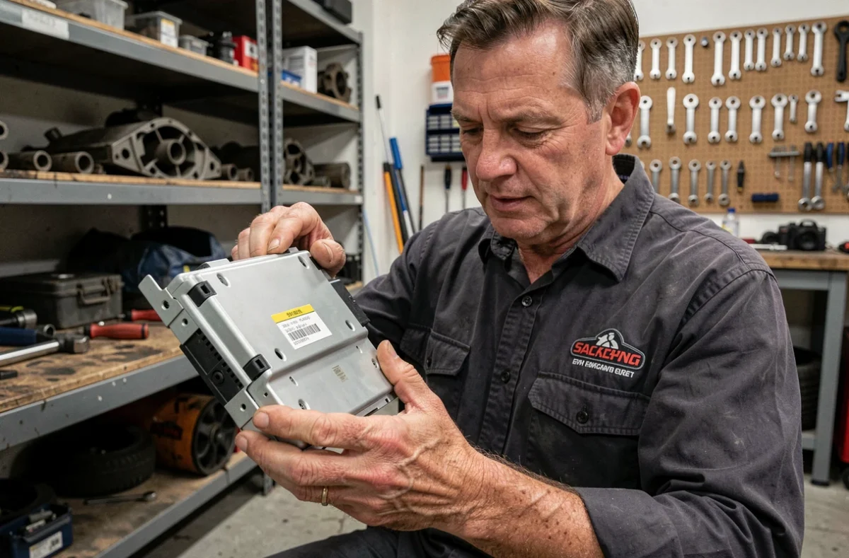 Technicien automobile consultant le numéro de série d'un autoradio Clio 4 en atelier