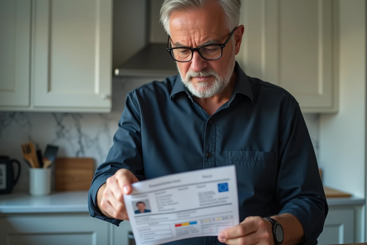 Homme examinant le numéro de formule d'une carte d'identité française en comparant le document à un formulaire administratif imprimé