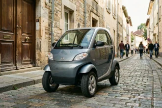Voiture sans permis Chatenet garée dans une rue de village français en pavés
