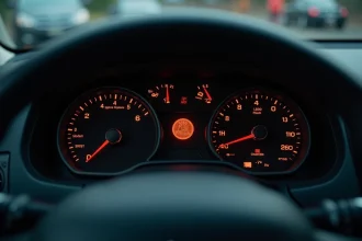 Voyant orange rond allumé sur le tableau de bord d'une Peugeot indiquant une alerte moteur ou système